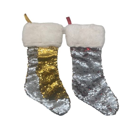 Lot of 2 Vintage DAN DEE Sequined Glittery Ornate Christmas Hanging Stockings - Picture 6 of 11